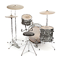 Ludwig Downbeat Four-piece drum set with cymbals, Ludwig Drum Company, Mahogany, poplar, metal, rubber, felt, plastic